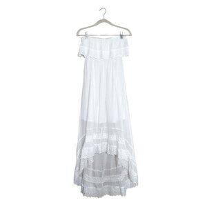 SOLITAIRE SWIM Swim Lace Trim Beach Cover Up High Low Dress Sleeveless Smocked S